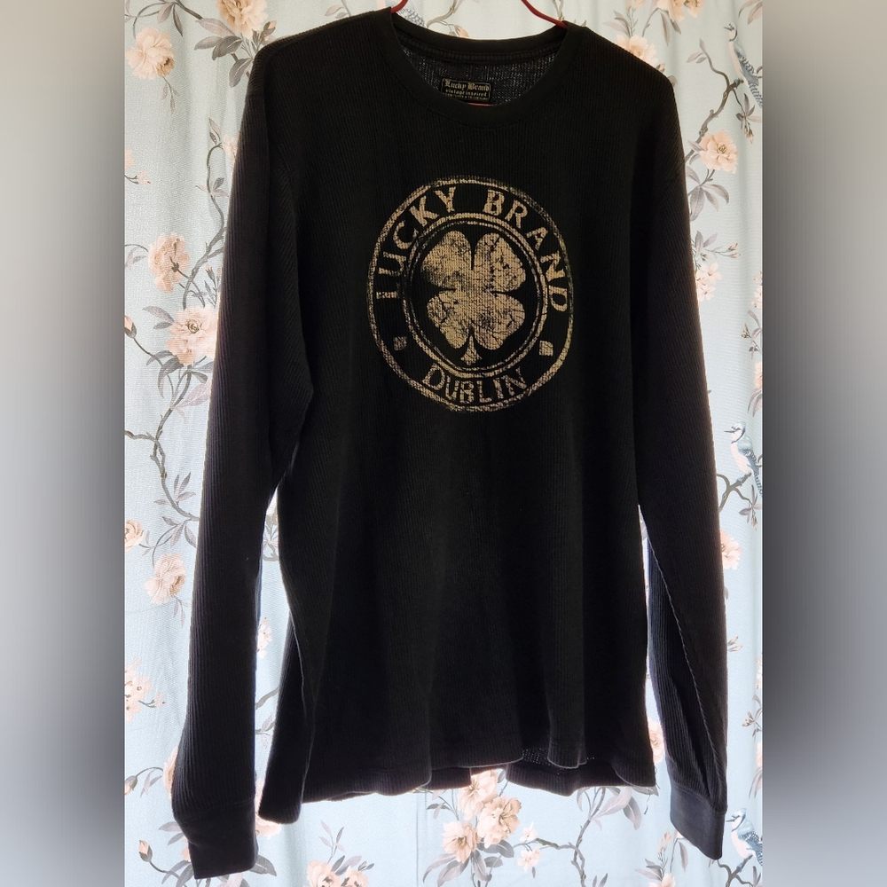 Lucky Brand Black Crewneck Sweater with Emblem